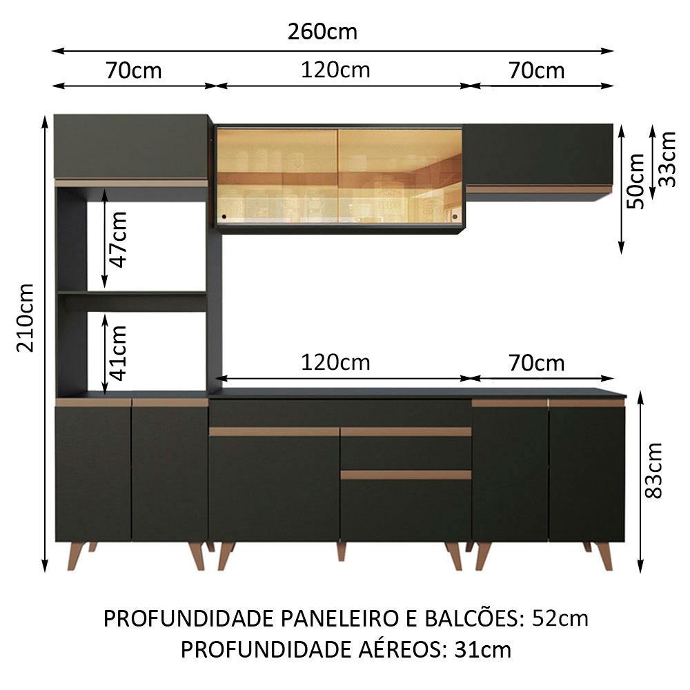 Cozinha Completa Madesa Reims 260002 com Armário e Balcão - Preto