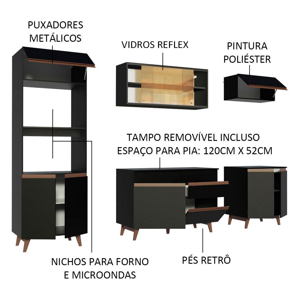 Cozinha Completa Madesa Reims 260002 com Armário e Balcão - Preto
