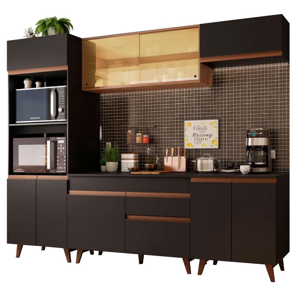 Cozinha Completa Madesa Reims 260002 com Armário e Balcão - Preto/Rustic