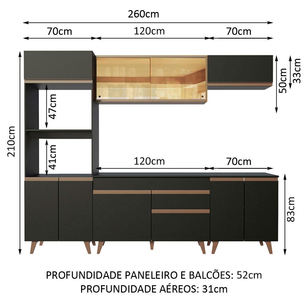 Cozinha Completa Madesa Reims 260002 com Armário e Balcão - Preto/Rustic