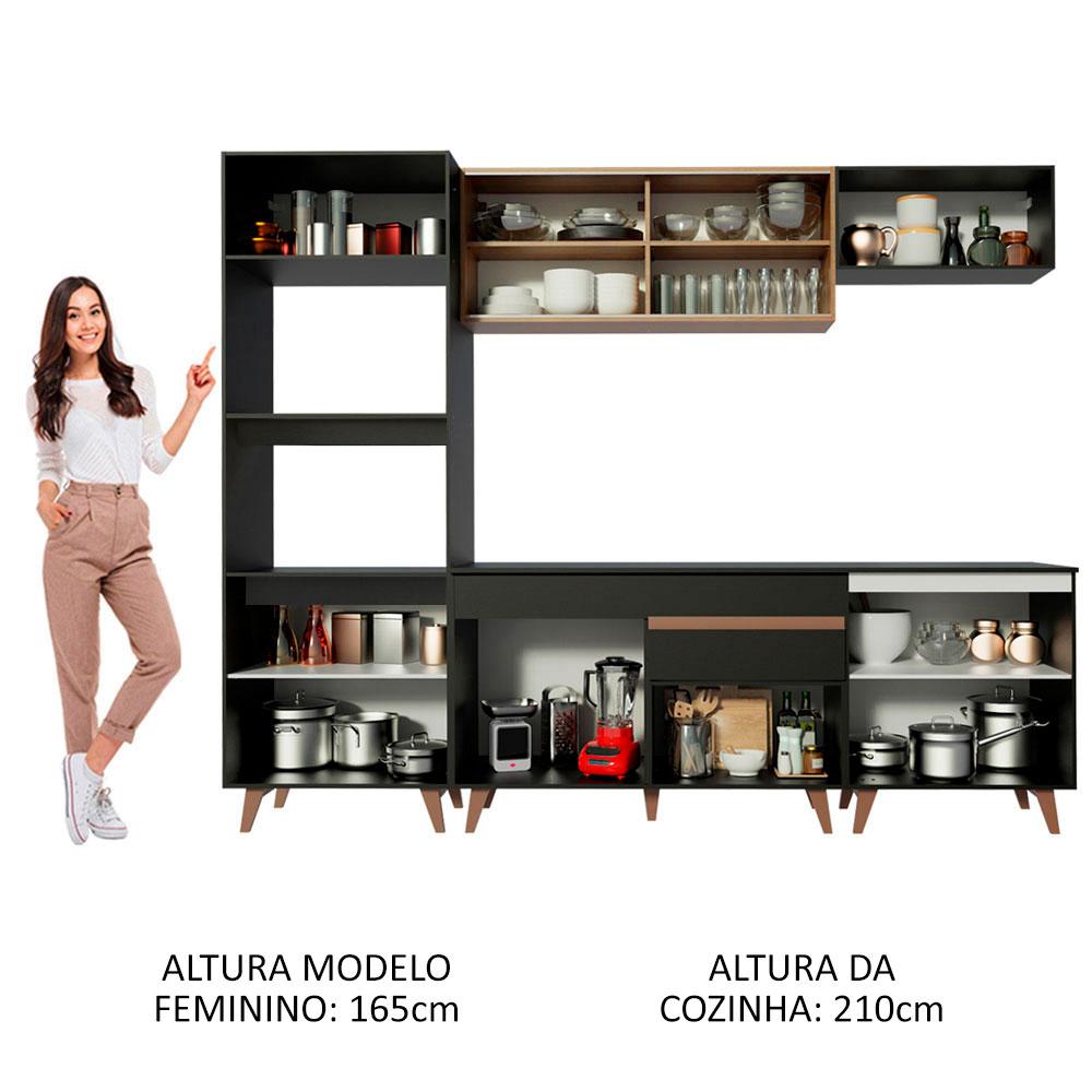 Cozinha Completa Madesa Reims 260002 com Armário e Balcão - Preto/Rustic