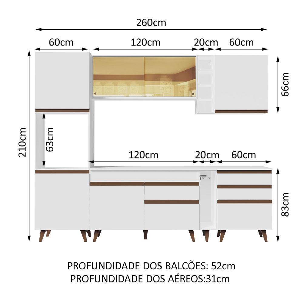 Cozinha Completa Madesa Reims 260004 com Armário e Balcão - Branco