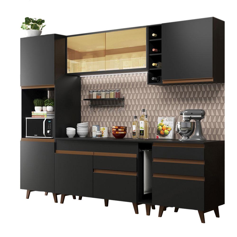 Cozinha Completa Madesa Reims 260004 com Armário e Balcão - Preto