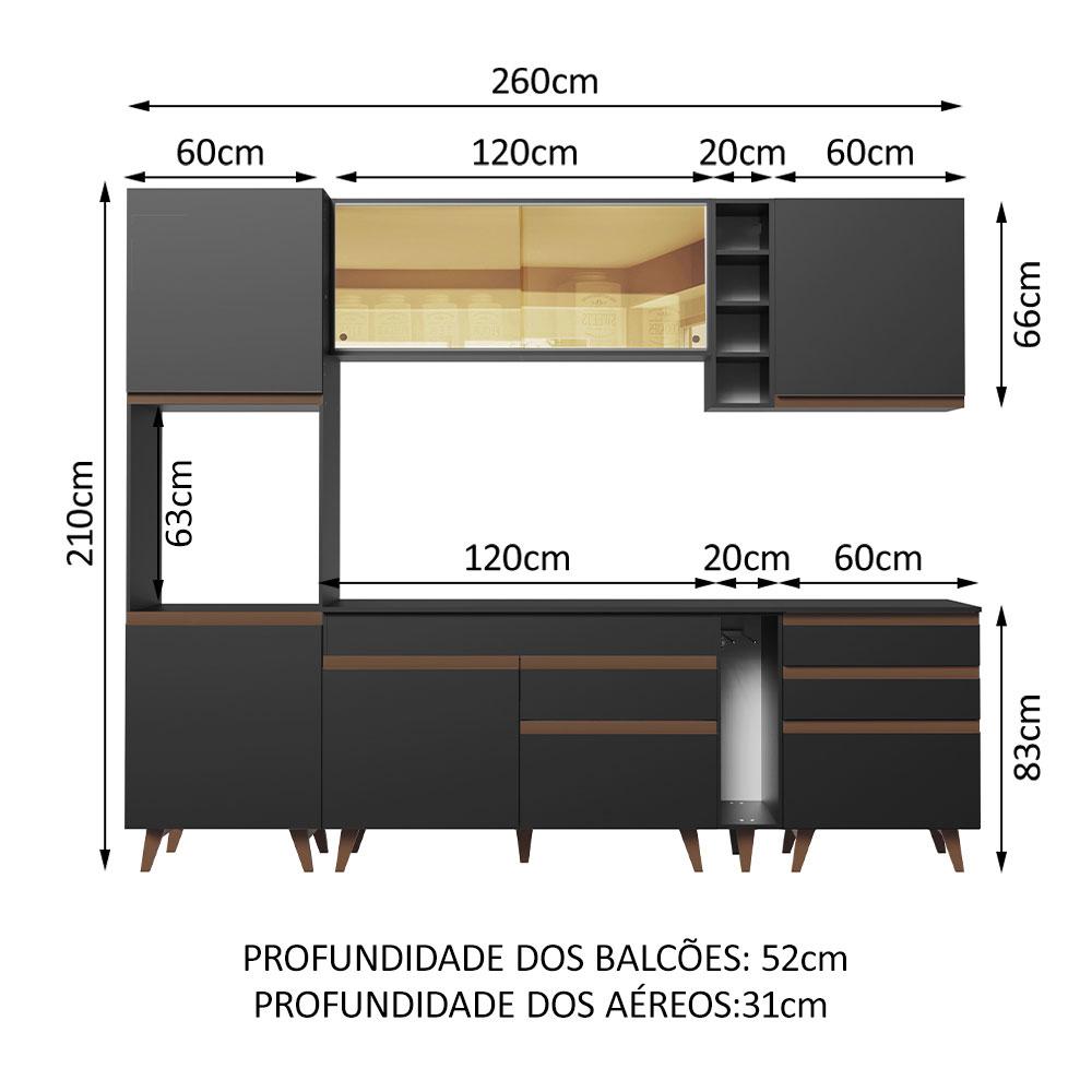 Cozinha Completa Madesa Reims 260004 com Armário e Balcão - Preto