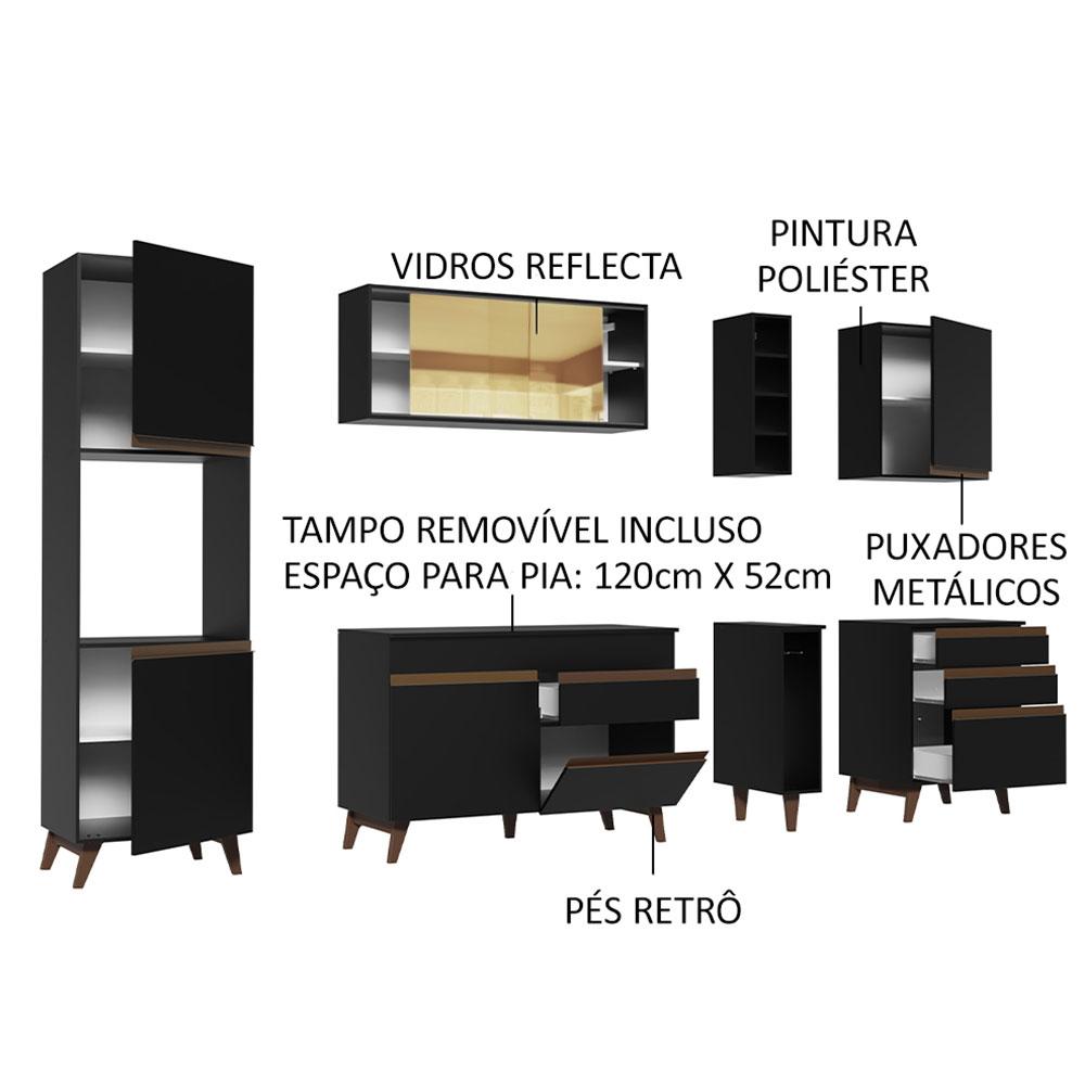 Cozinha Completa Madesa Reims 260004 com Armário e Balcão - Preto