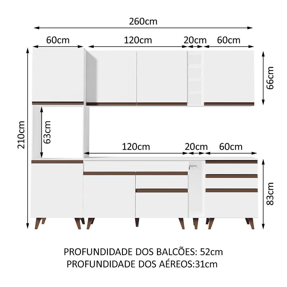 Cozinha Completa Madesa Reims 260005 com Armário e Balcão - Branco