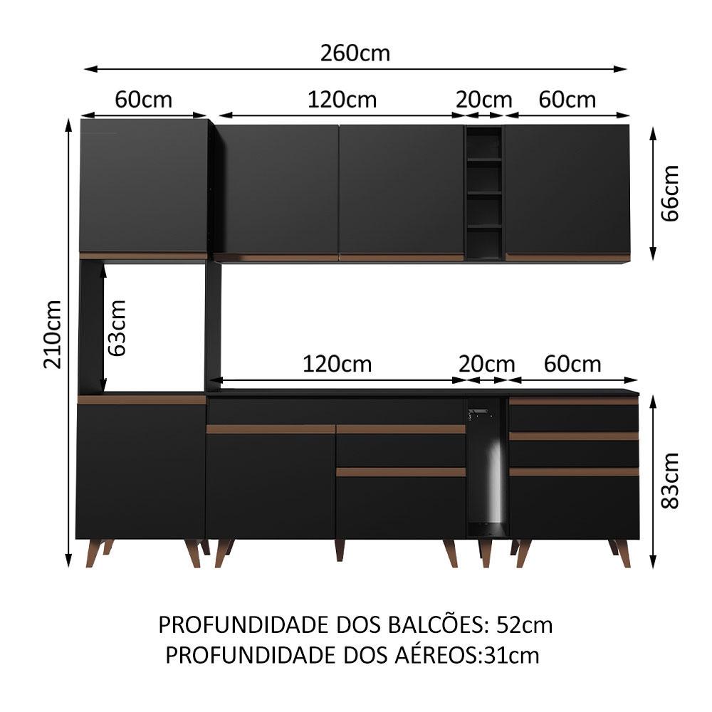 Cozinha Completa Madesa Reims 260005 com Armário e Balcão - Preto