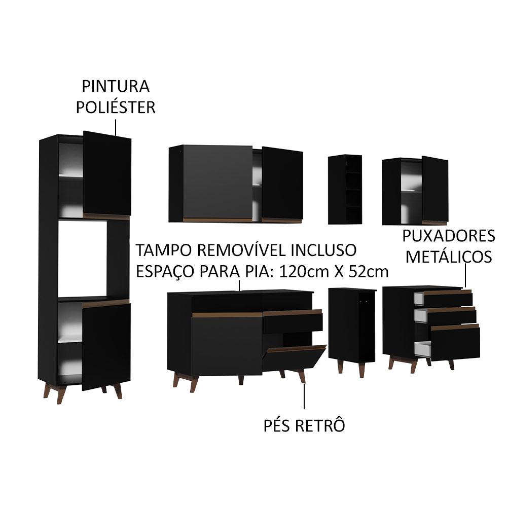 Cozinha Completa Madesa Reims 260005 com Armário e Balcão - Preto