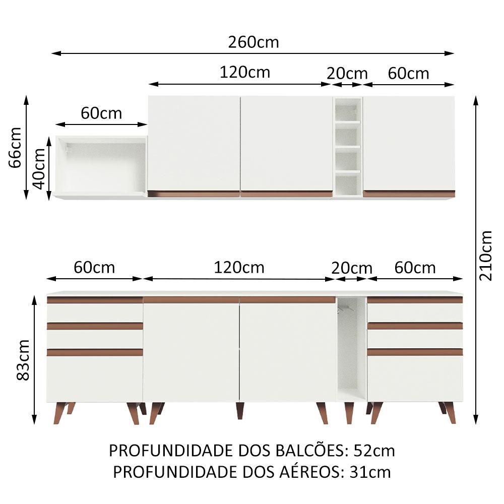 Cozinha Completa Madesa Reims 260006 com Armário e Balcão - Branco