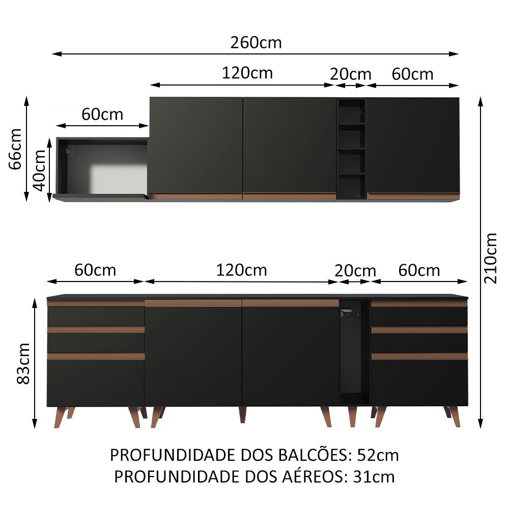 Cozinha Completa Madesa Reims 260006 com Armário e Balcão - Preto