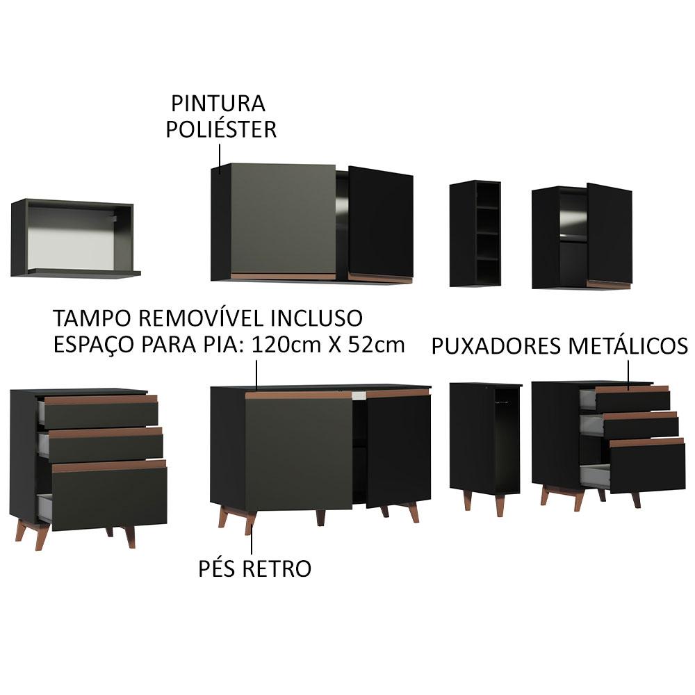 Cozinha Completa Madesa Reims 260006 com Armário e Balcão - Preto