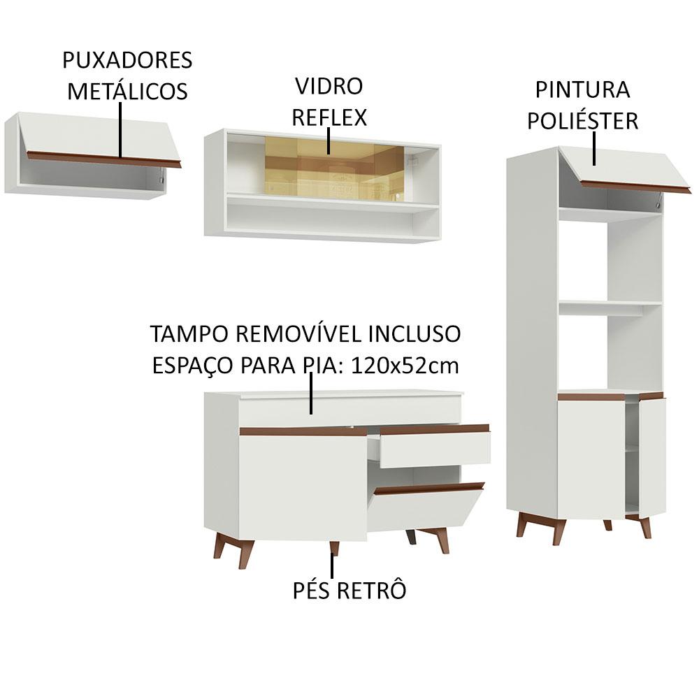 Cozinha Completa Madesa Reims 260007 com Armário e Balcão - Branco