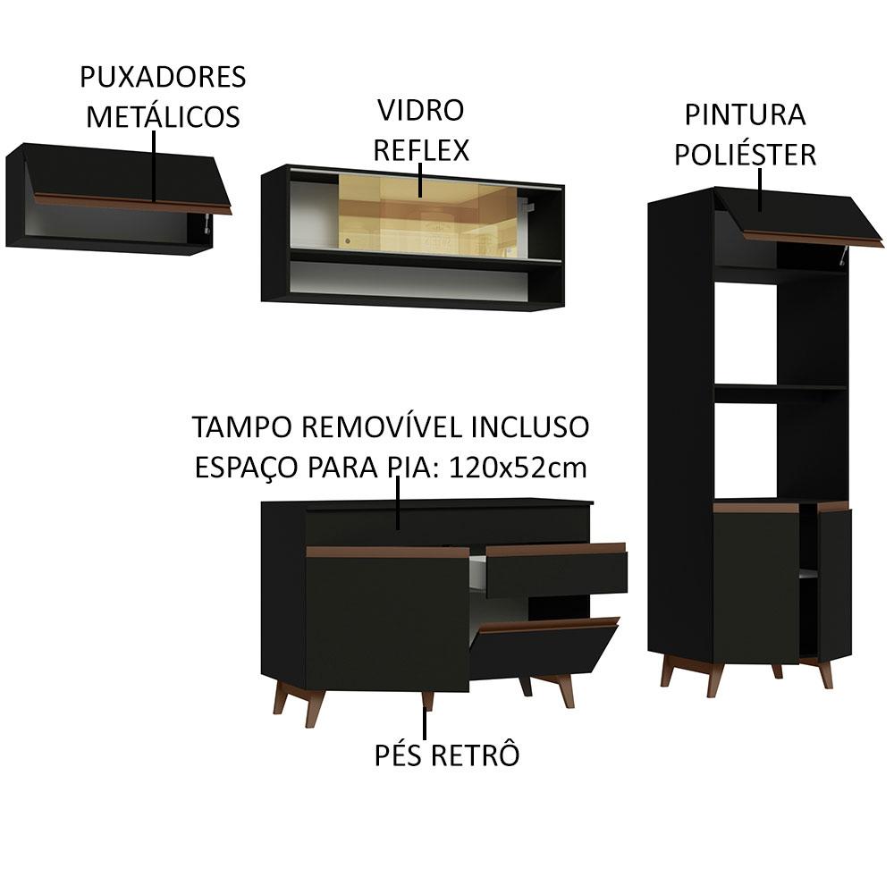 Cozinha Completa Madesa Reims 260007 com Armário e Balcão - Preto