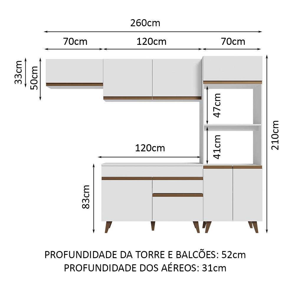 Cozinha Completa Madesa Reims 260008 com Armário e Balcão - Branco