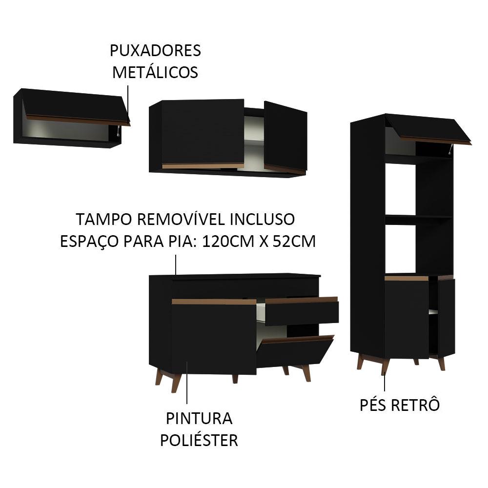Cozinha Completa Madesa Reims 260008 com Armário e Balcão - Preto