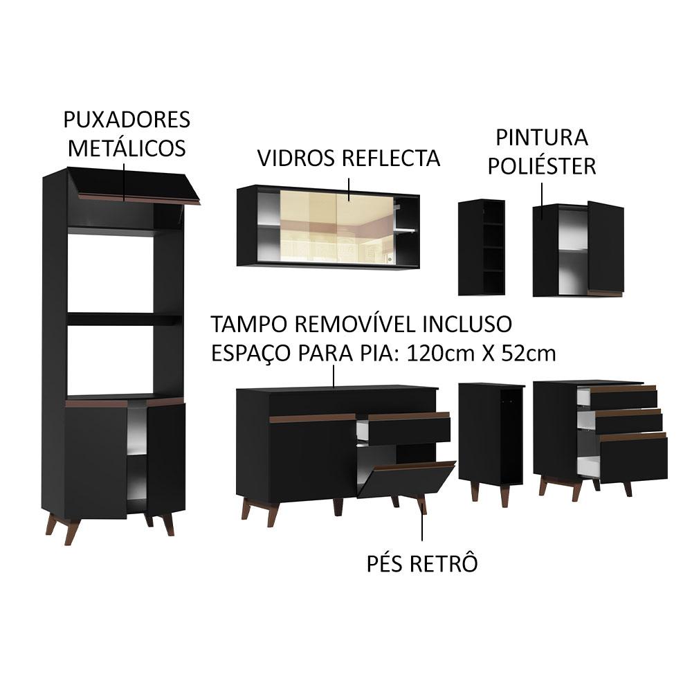 Cozinha Completa Madesa Reims 270001 com Armário e Balcão - Preto