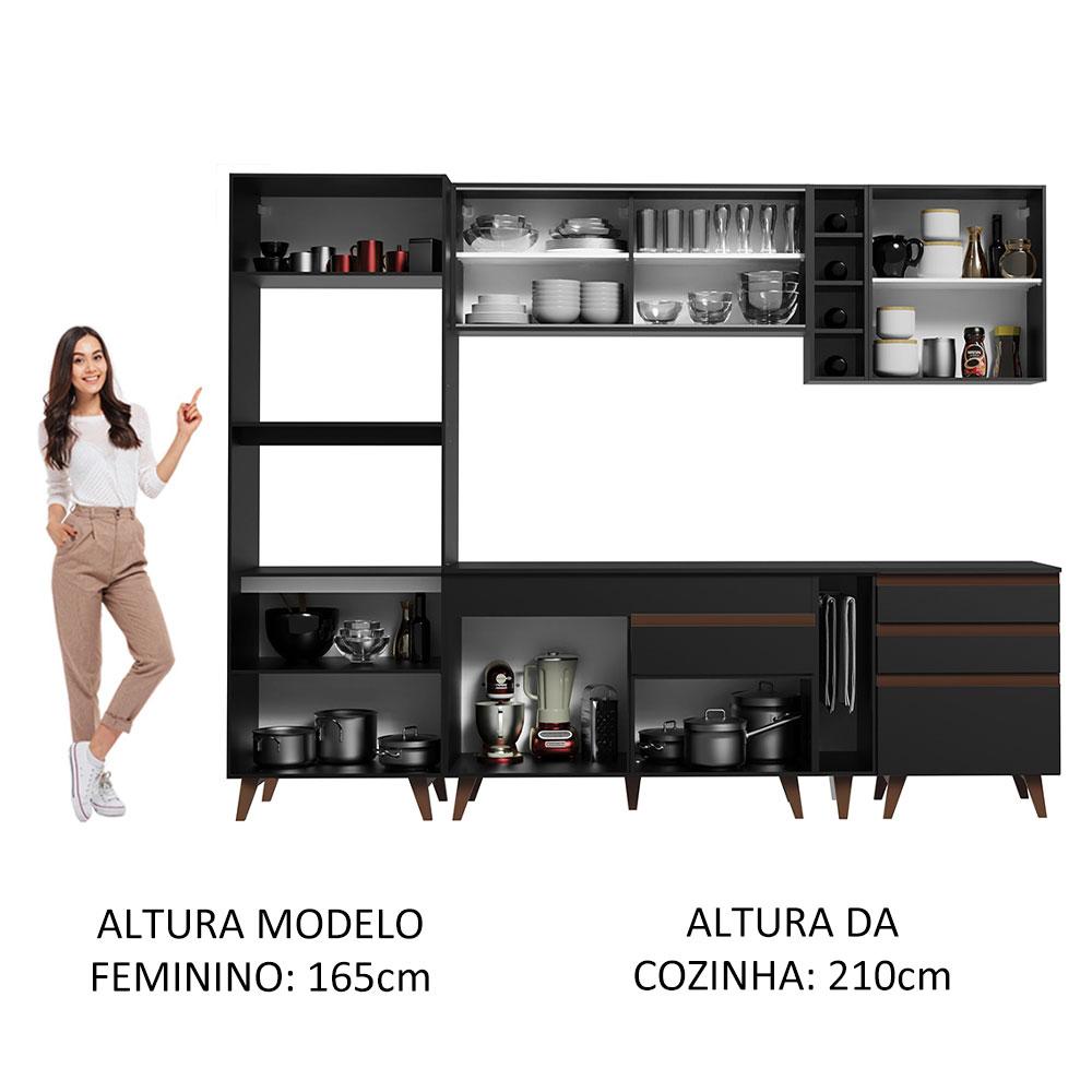 Cozinha Completa Madesa Reims 270001 com Armário e Balcão - Preto