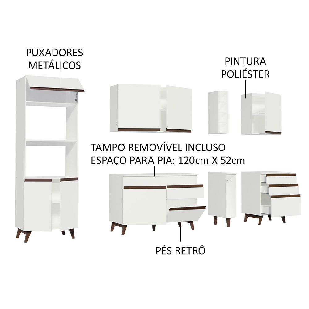 Cozinha Completa Madesa Reims 270002 com Armário e Balcão - Branco