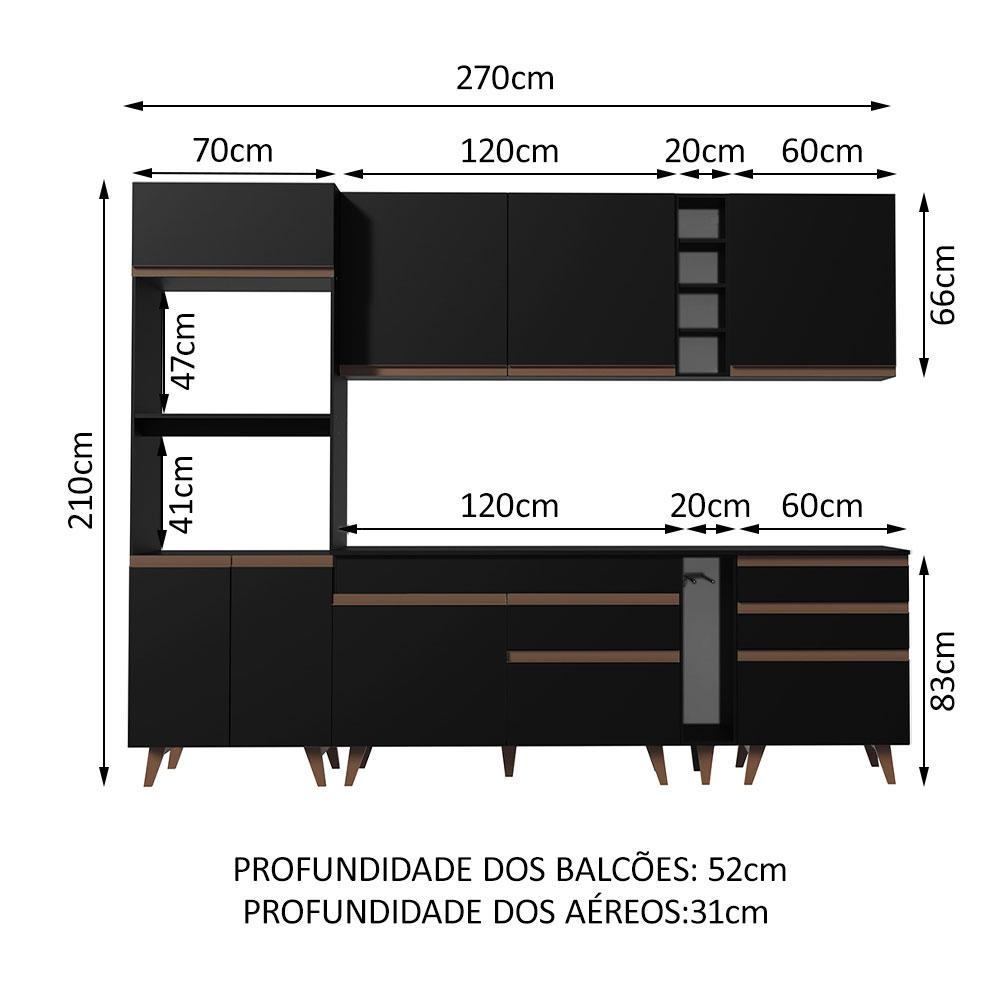 Cozinha Completa Madesa Reims 270002 com Armário e Balcão - Preto