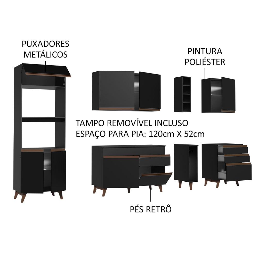 Cozinha Completa Madesa Reims 270002 com Armário e Balcão - Preto