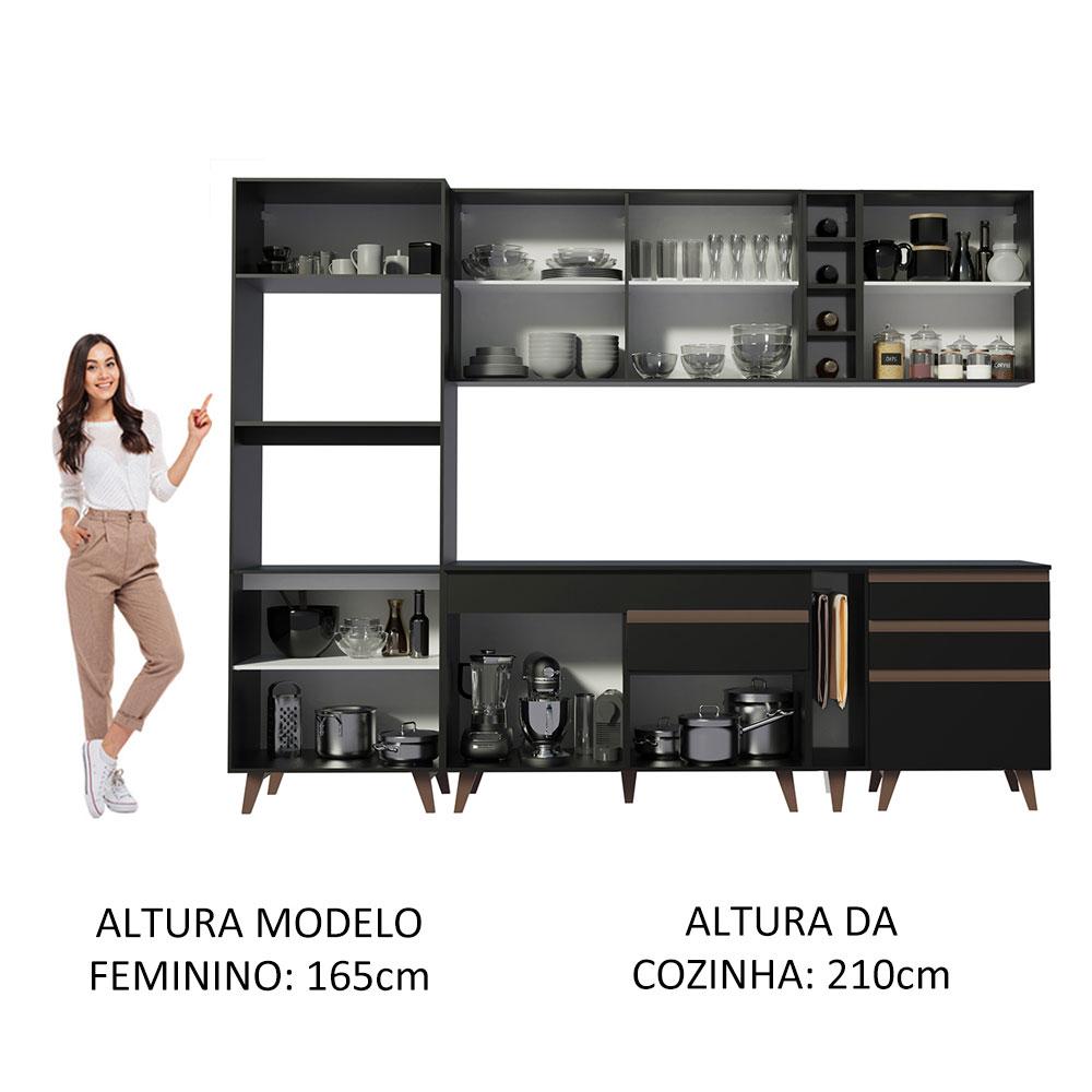 Cozinha Completa Madesa Reims 270002 com Armário e Balcão - Preto