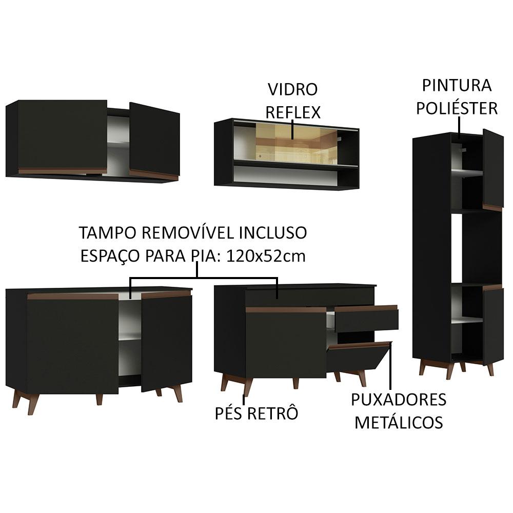 Cozinha Completa Madesa Reims 300002 com Armário e Balcão - Preto
