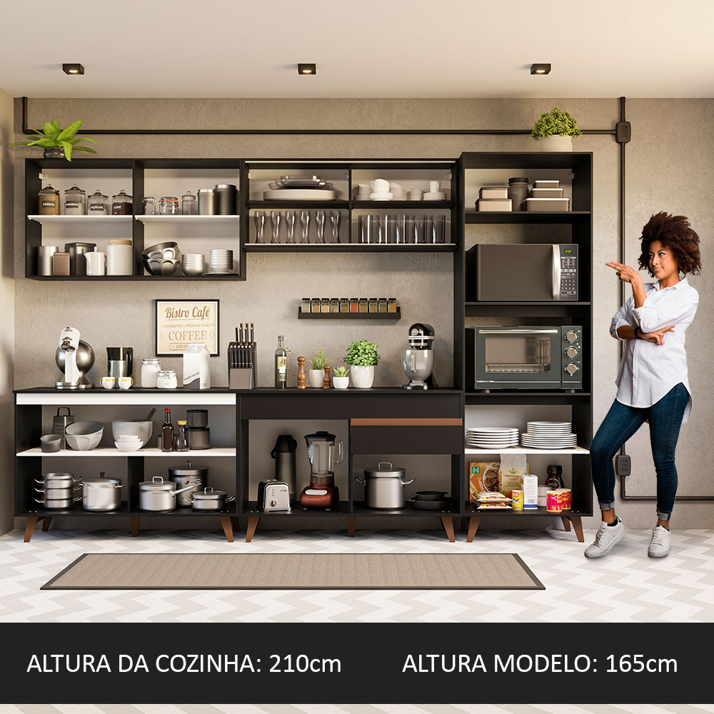 Cozinha Completa Madesa Reims 310001 com Armário e Balcão - Preto