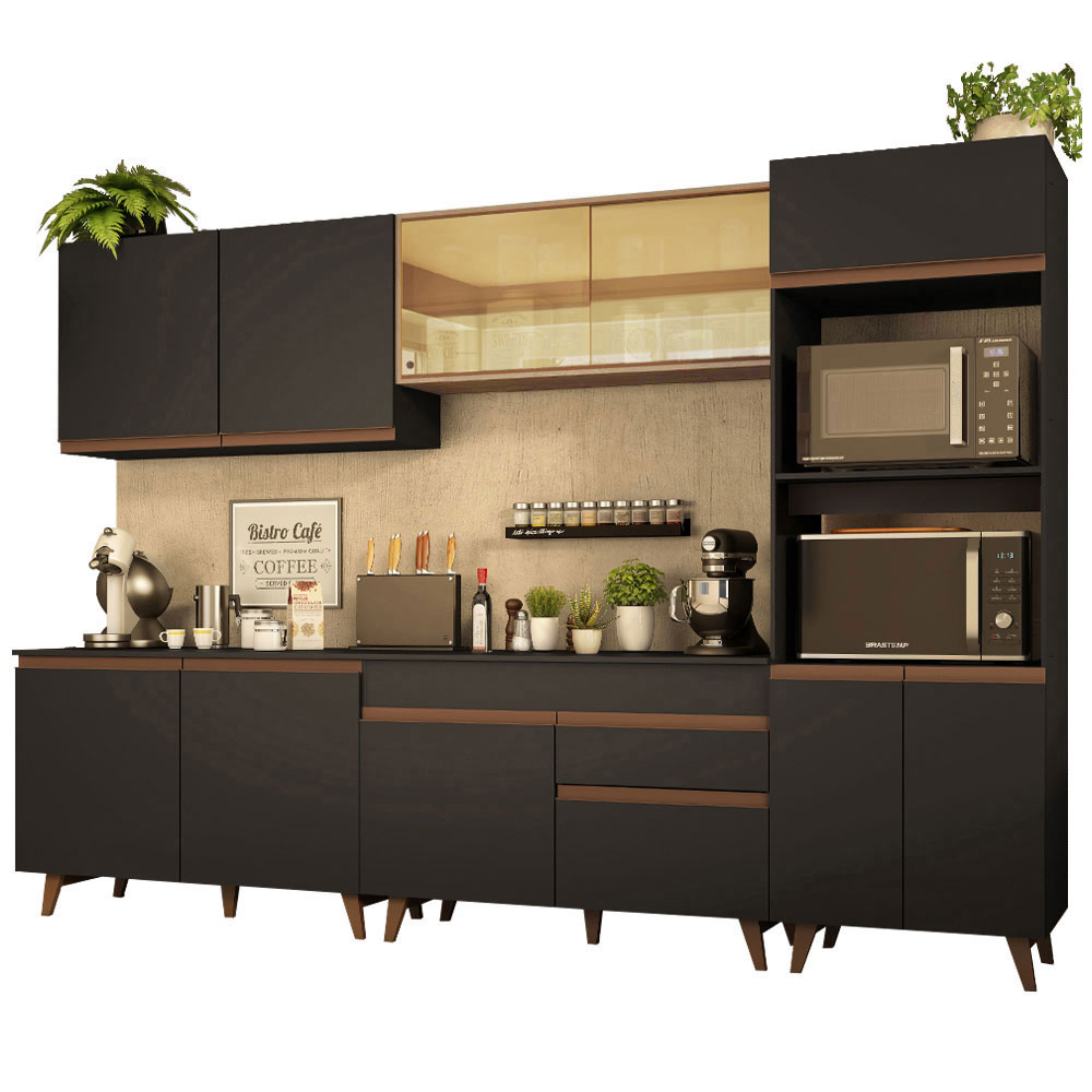 Cozinha Completa Madesa Reims 310001 com Armário e Balcão - Preto/Rustic