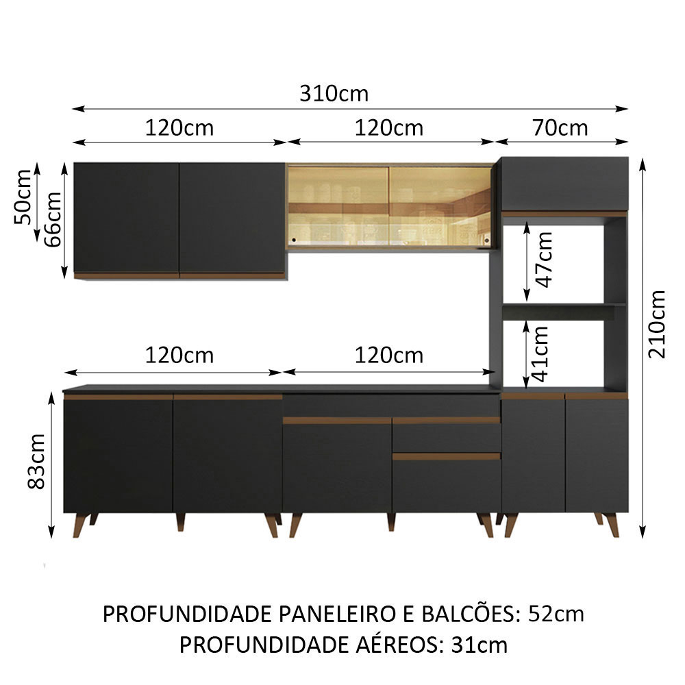 Cozinha Completa Madesa Reims 310001 com Armário e Balcão - Preto/Rustic