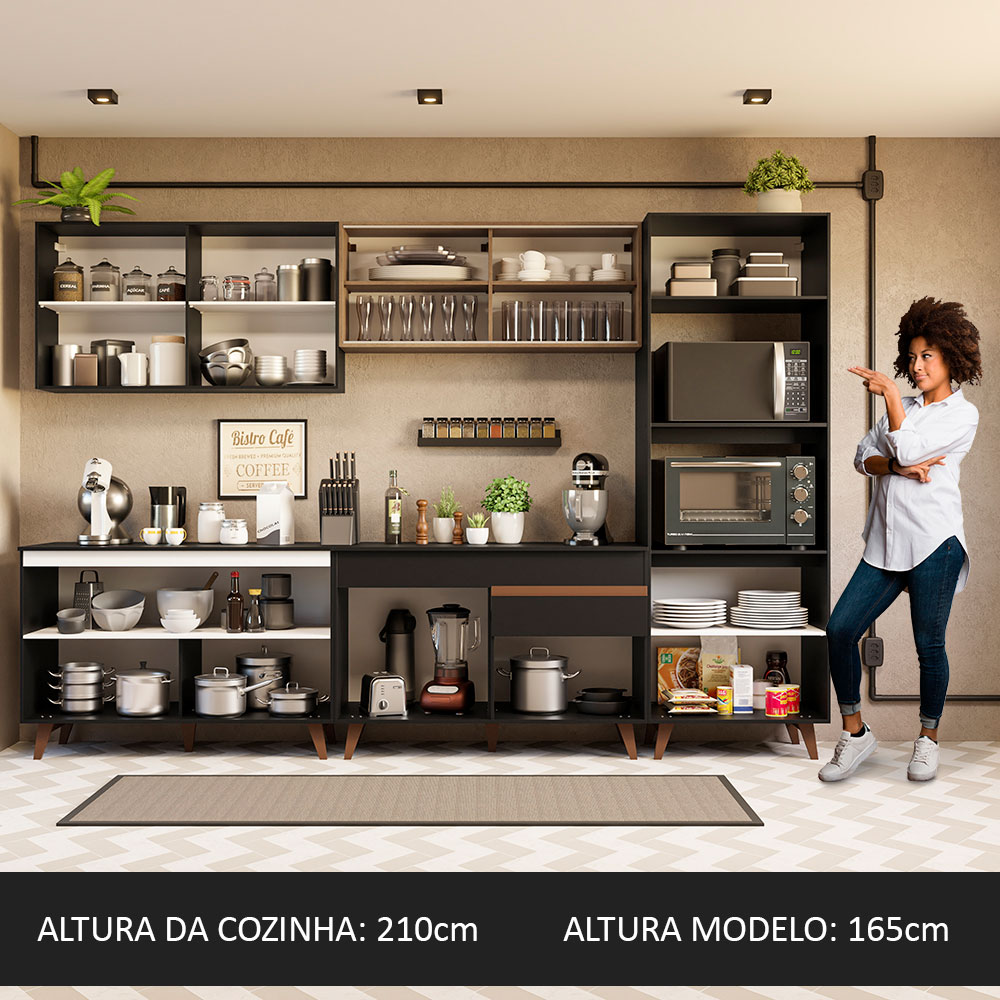 Cozinha Completa Madesa Reims 310001 com Armário e Balcão - Preto/Rustic