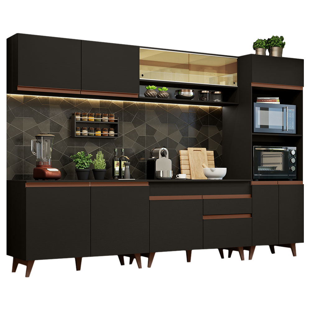 Cozinha Completa Madesa Reims 310002 com Armário e Balcão - Preto
