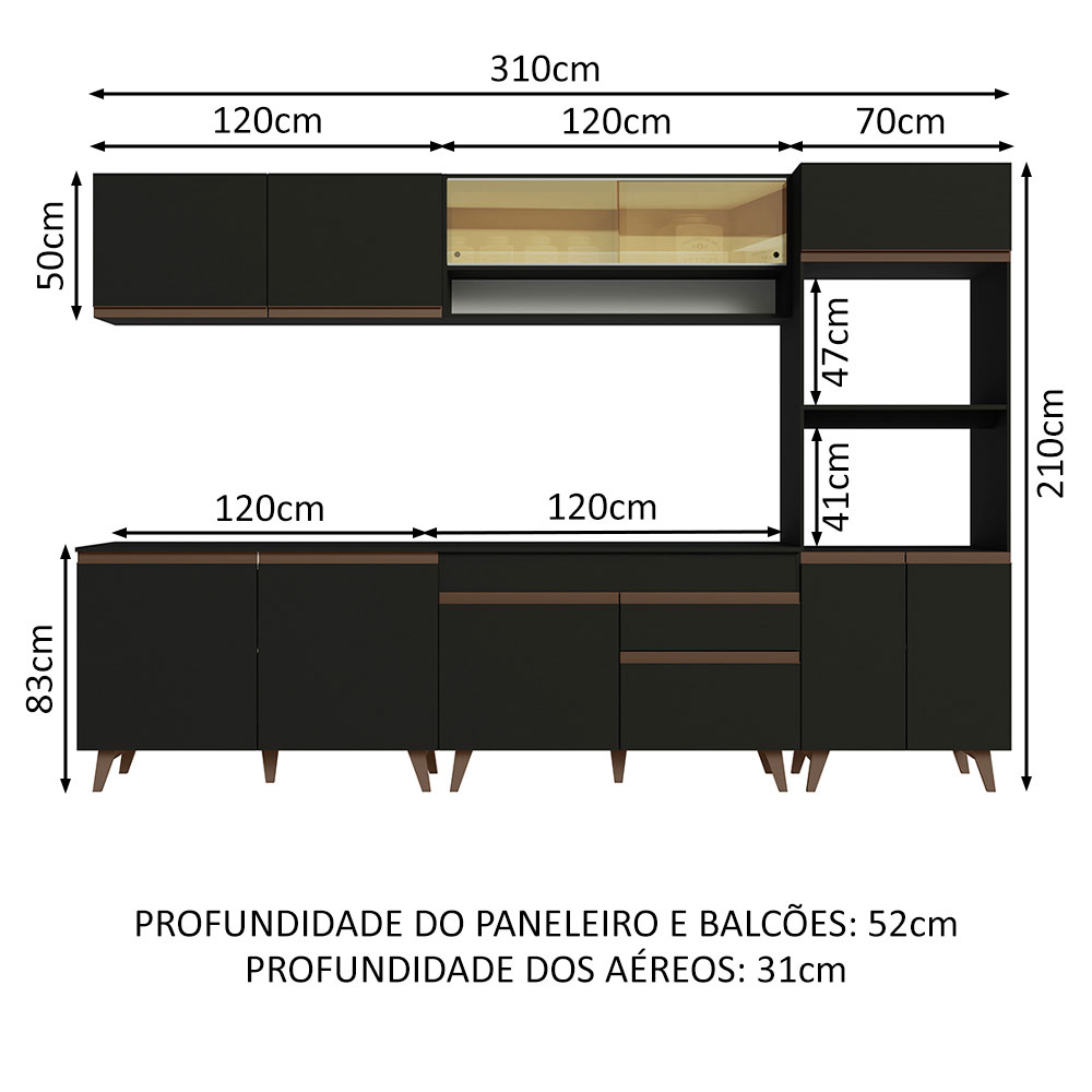 Cozinha Completa Madesa Reims 310002 com Armário e Balcão - Preto