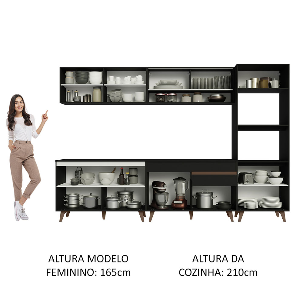 Cozinha Completa Madesa Reims 310002 com Armário e Balcão - Preto