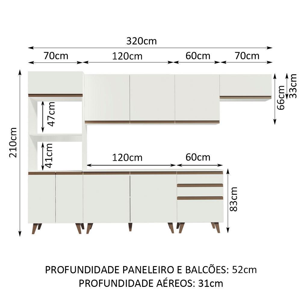 Cozinha Completa Madesa Reims 320001 com Armário e Balcão - Branco