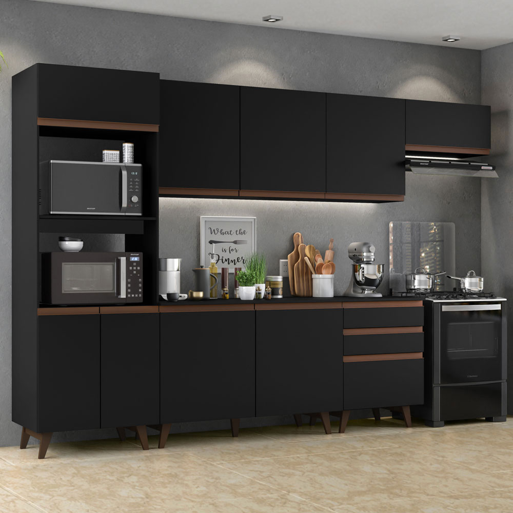 Cozinha Completa Madesa Reims 320001 com Armário e Balcão - Preto