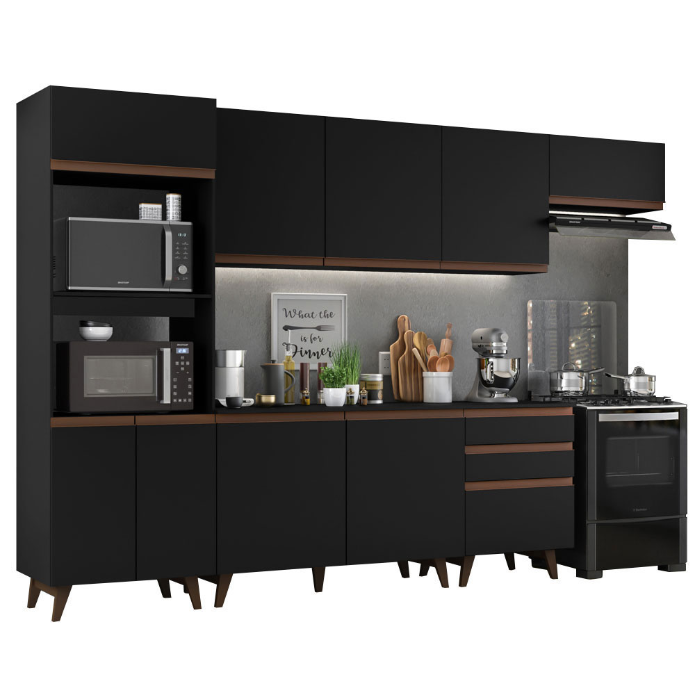 Cozinha Completa Madesa Reims 320001 com Armário e Balcão - Preto