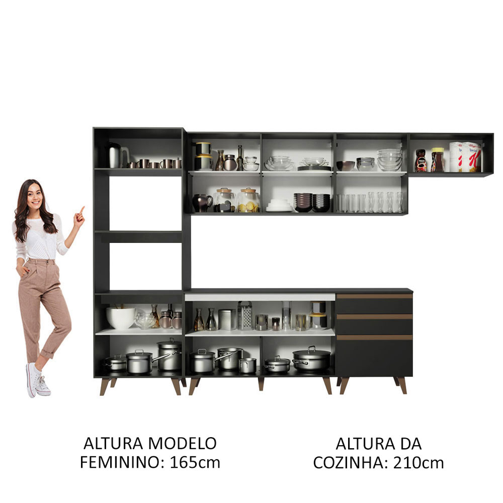Cozinha Completa Madesa Reims 320001 com Armário e Balcão - Preto