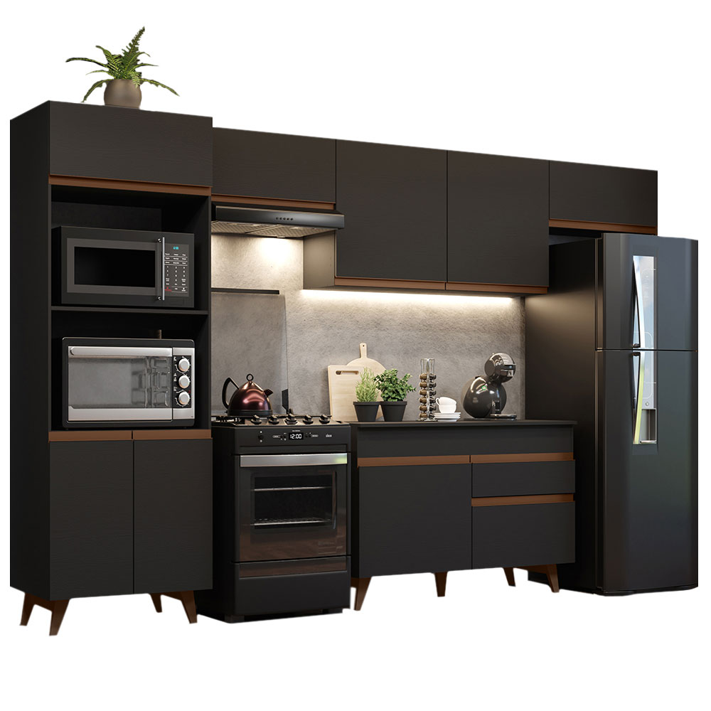 Cozinha Completa Madesa Reims 330001 com Armário e Balcão - Preto