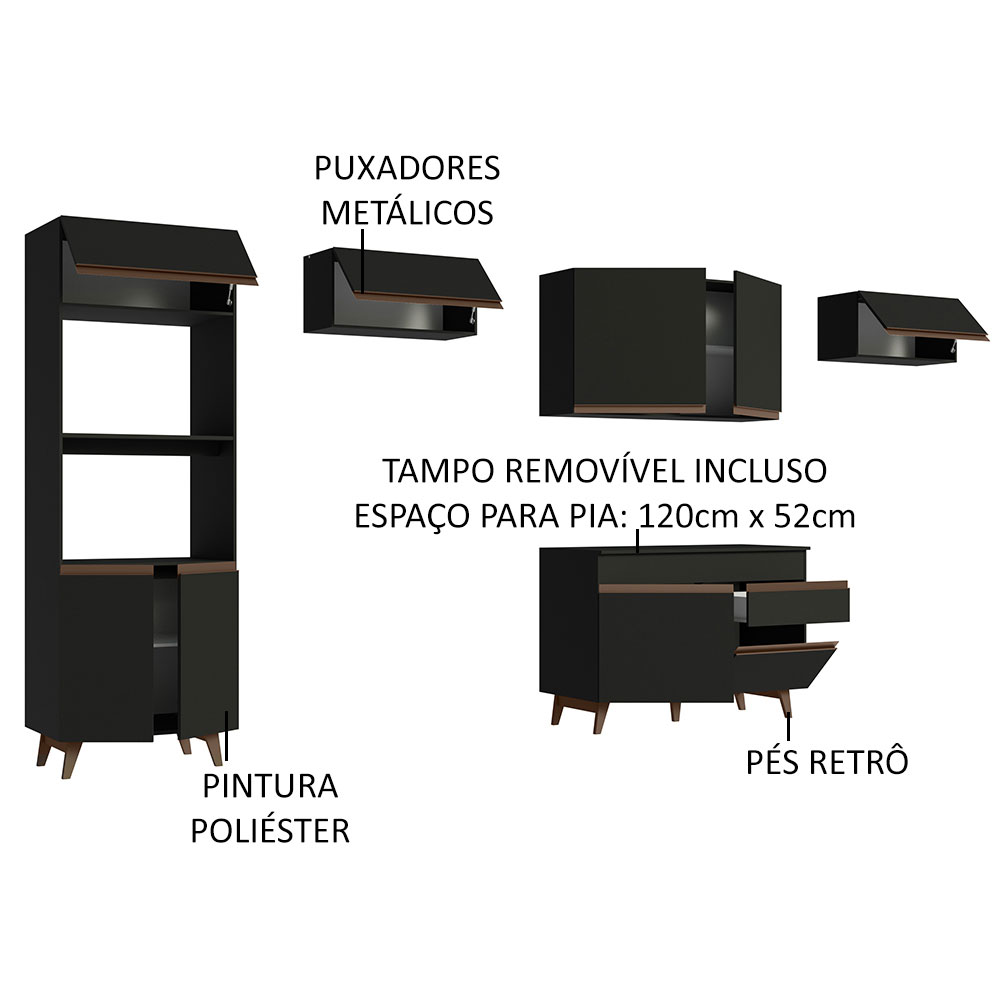 Cozinha Completa Madesa Reims 330001 com Armário e Balcão - Preto