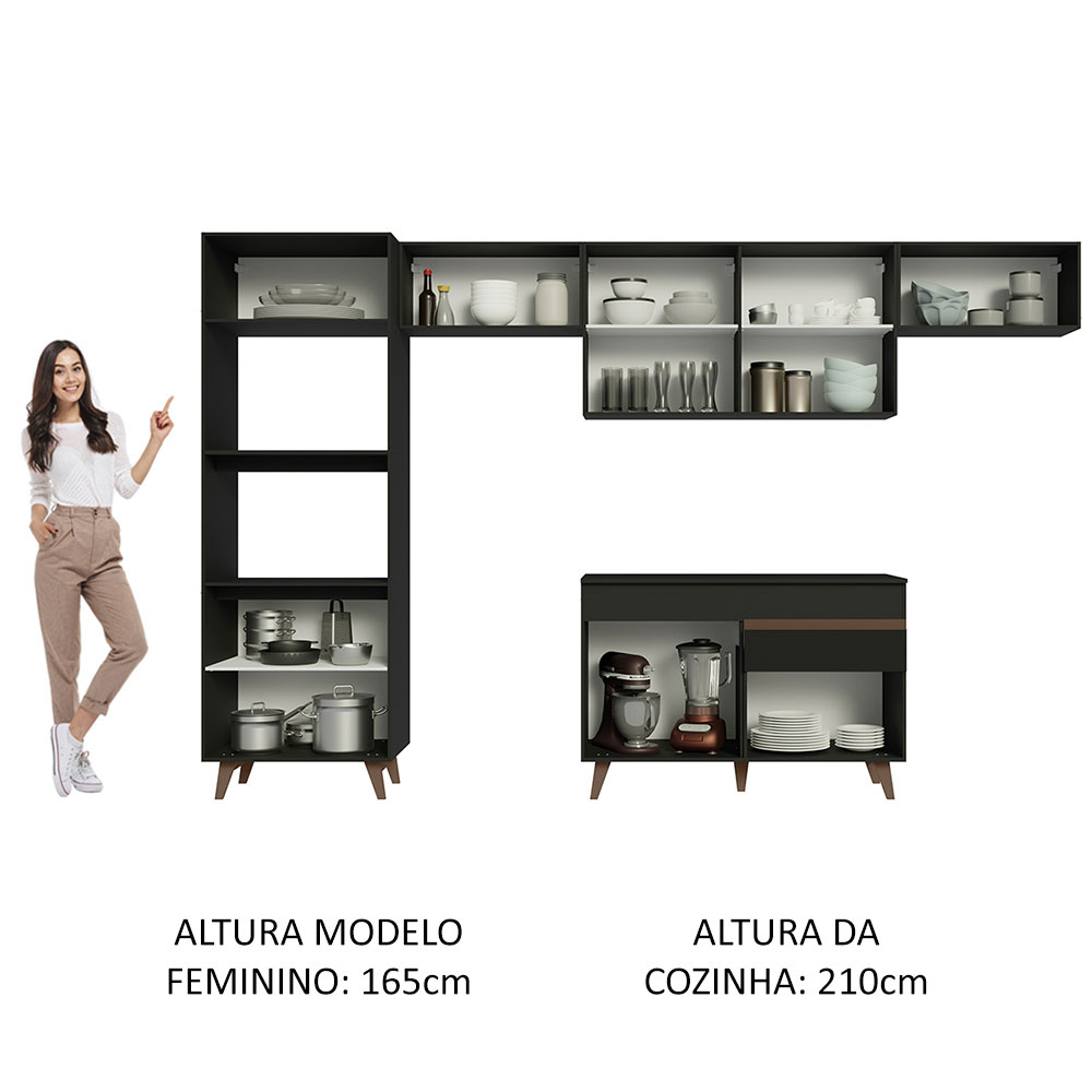 Cozinha Completa Madesa Reims 330001 com Armário e Balcão - Preto