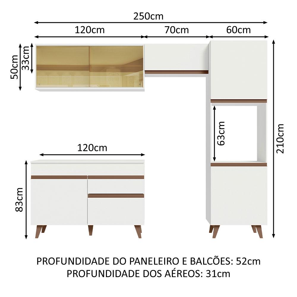 Cozinha Completa Madesa Reims XA250003 com Armário e Balcão - Branco