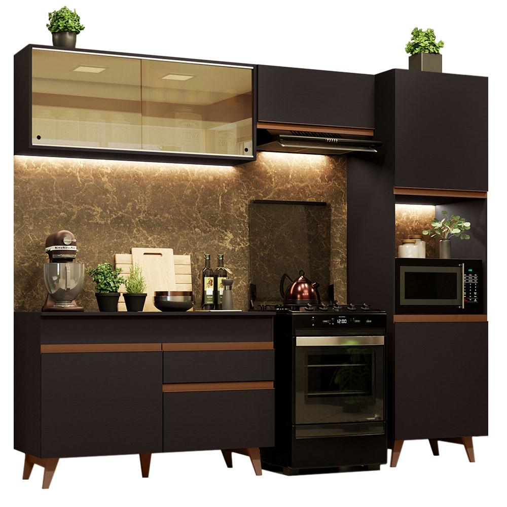 Cozinha Completa Madesa Reims XA250003 com Armário e Balcão - Preto