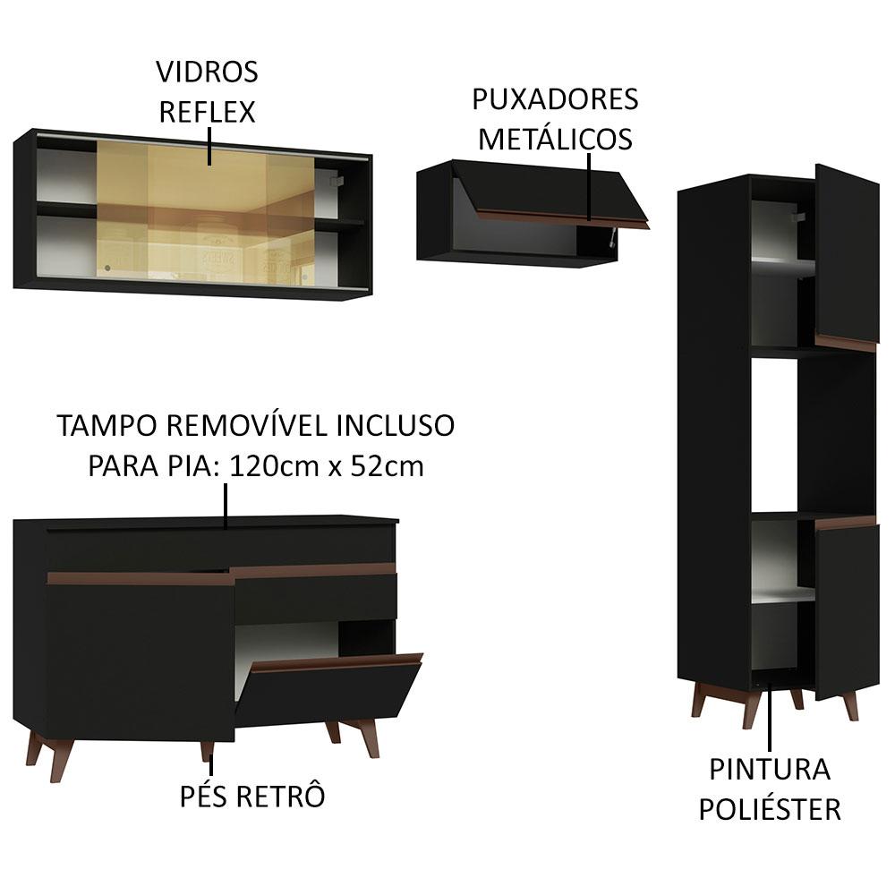 Cozinha Completa Madesa Reims XA250003 com Armário e Balcão - Preto