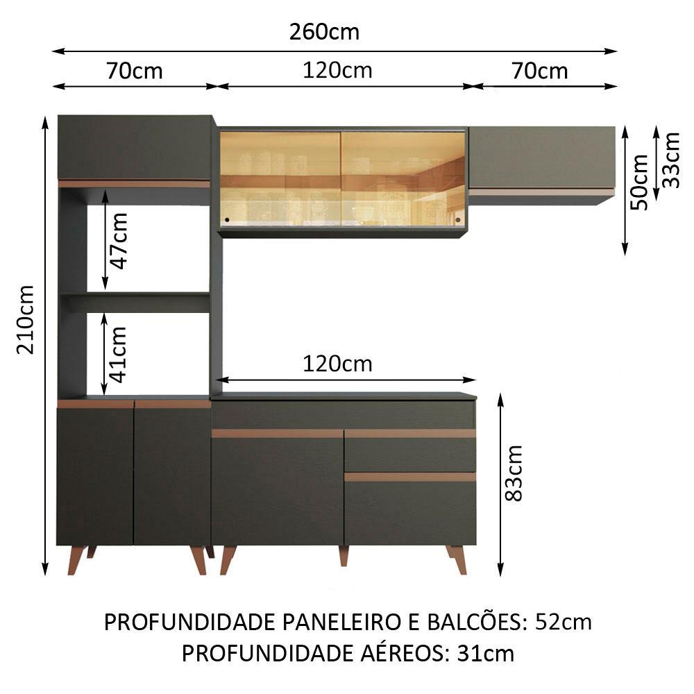 Cozinha Completa Madesa Reims XA260001 com Armário e Balcão - Preto