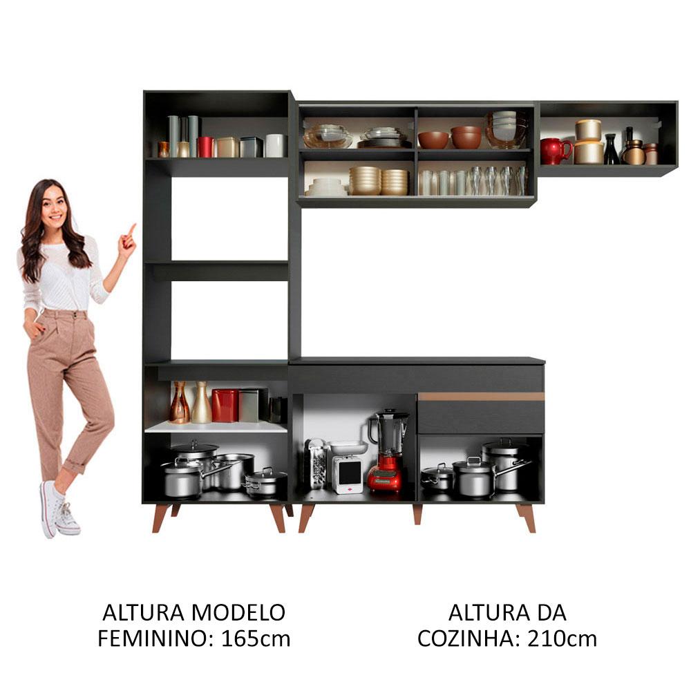 Cozinha Completa Madesa Reims XA260001 com Armário e Balcão - Preto