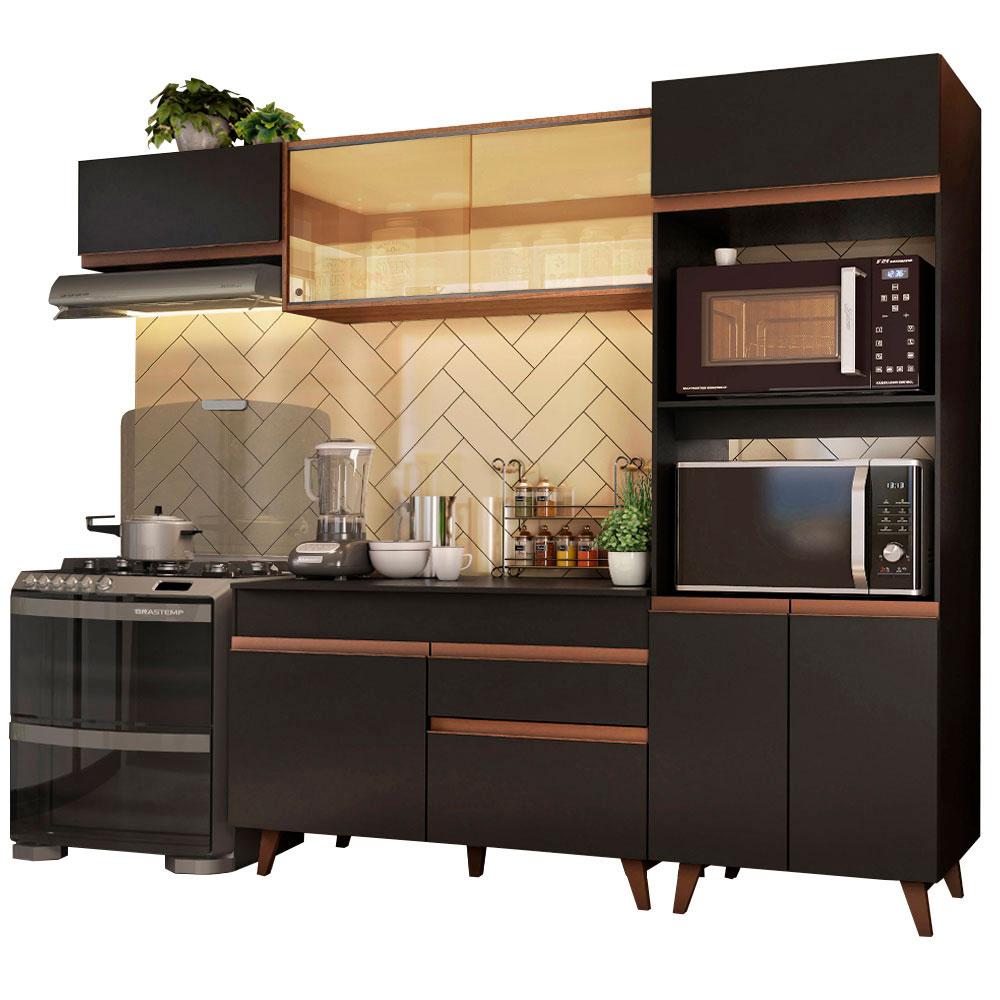 Cozinha Completa Madesa Reims XA260001 com Armário e Balcão - Preto/Rustic
