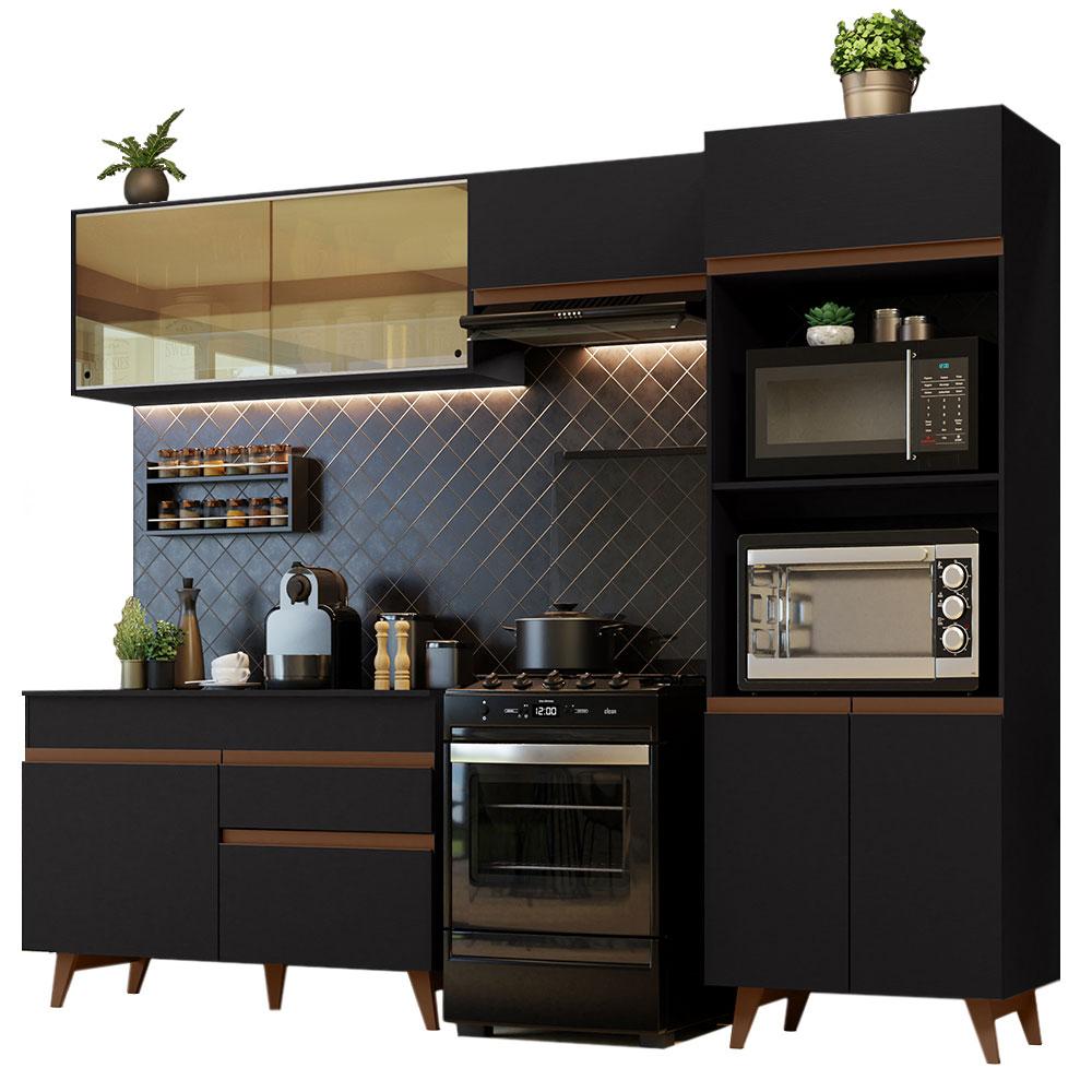 Cozinha Completa Madesa Reims XC260001 com Armário, Balcão e Tampo - Preto