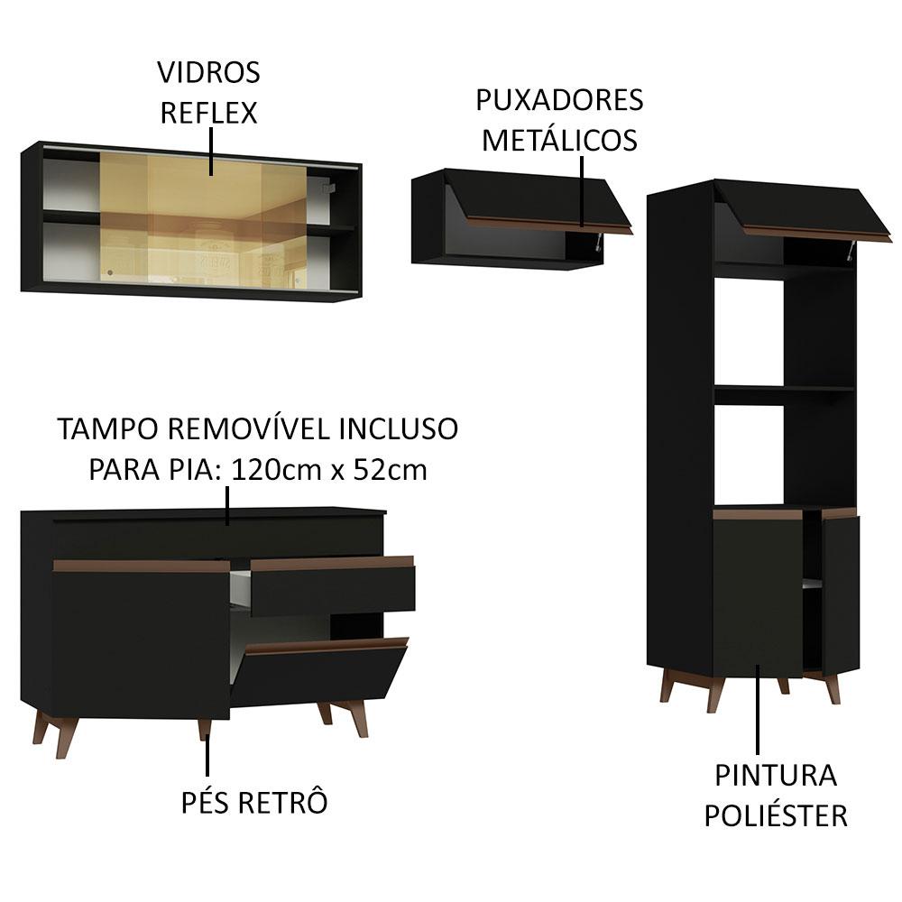 Cozinha Completa Madesa Reims XC260001 com Armário, Balcão e Tampo - Preto