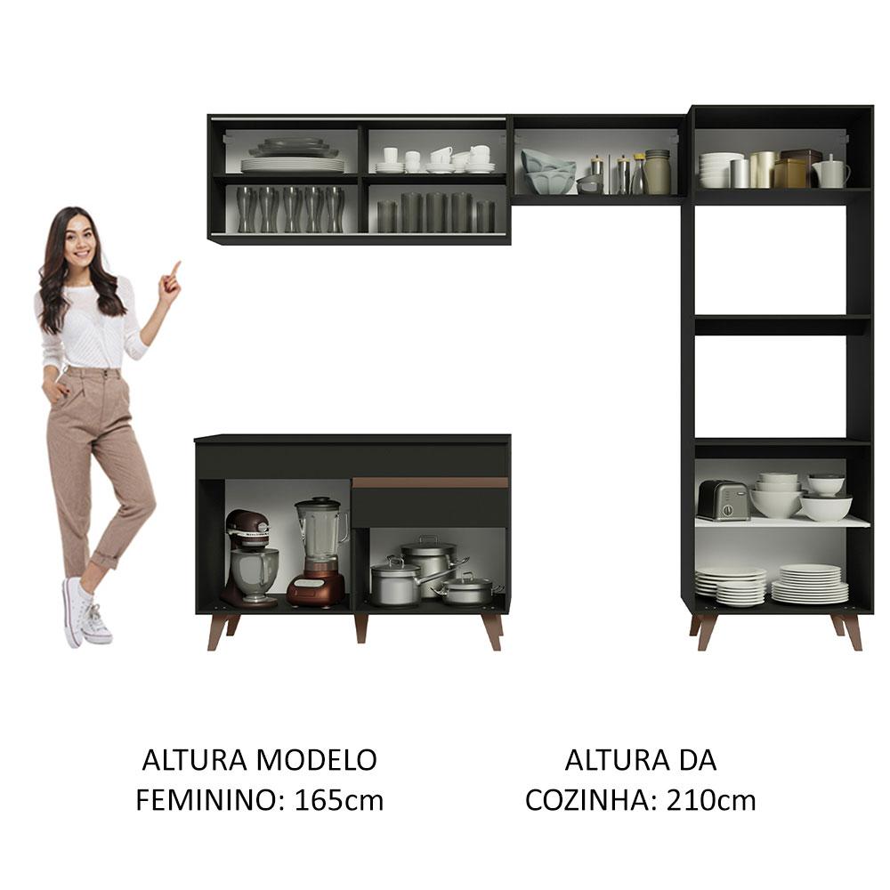 Cozinha Completa Madesa Reims XC260001 com Armário, Balcão e Tampo - Preto