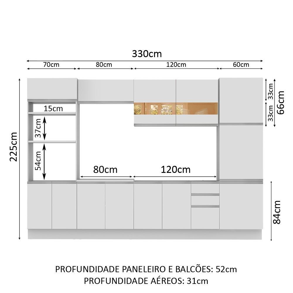 Cozinha Completa Madesa Roma 3 Gavetas 13 Portas (Sem Tampo e Pia) - Branco
